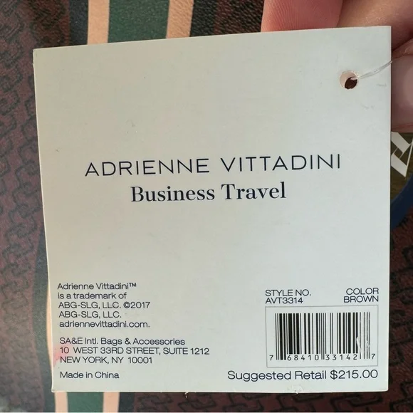 NWT!! Adrienne Vittadini Workbook Tote,Rich brown dark green/black/khaki stripe - Picture 10 of 16